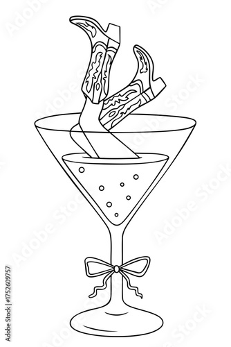Cowgirl boots in martini glass, retro cocktail