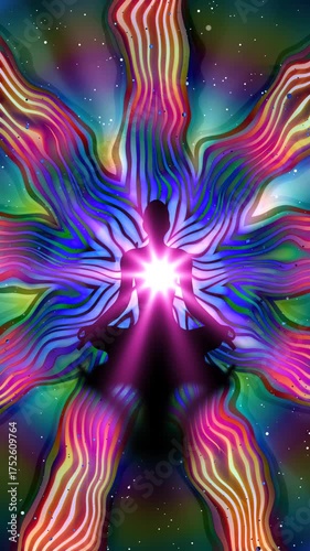 Silhouette of a meditating person with an abstract mandala effect