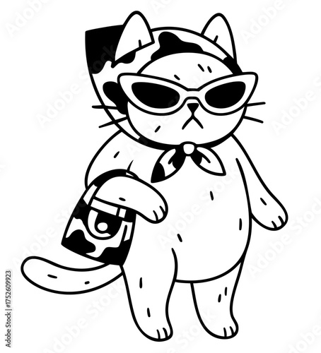 cat with sunglasses, scarf and handbag