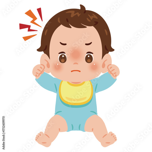 怒る男の子の赤ちゃん　全身イラスト／Angry Baby Boy　full body illustration