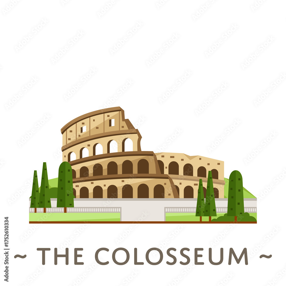 Naklejka premium Colosseum Rome, cartoon vector art illustration, with text and transparent background