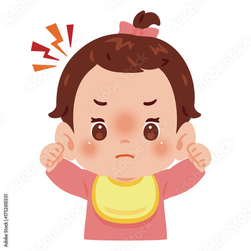 怒る女の子の赤ちゃん　上半身イラスト／Angry Baby Girl　upper body illustration