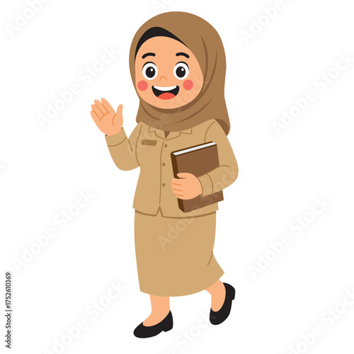 Illustration of smiling female teacher with hijab