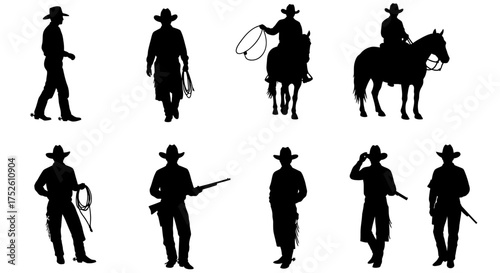 Cowboys silhouettes set isolated on white background vector illustration