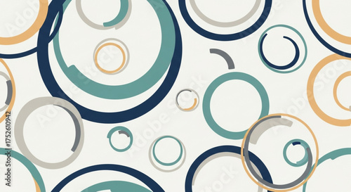 Seamless pattern with circles of different sizes and colors on a light background, creating a retro and modern feel for various creative projects