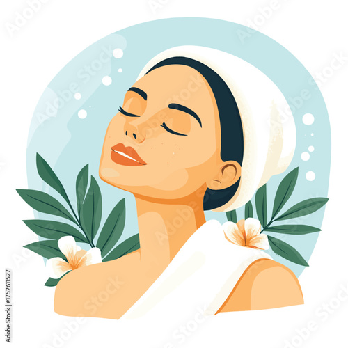 Flat vector illustration of a spa treatment with facial massage , vector style simple color