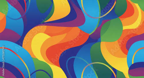 Vibrant and fluid abstract background featuring a seamless blend of colorful shapes and curves, creating a dynamic and eyecatching visual texture