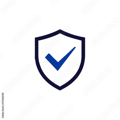 Shield with a checkmark. Safe and protect logo on white background. Vector illustration.