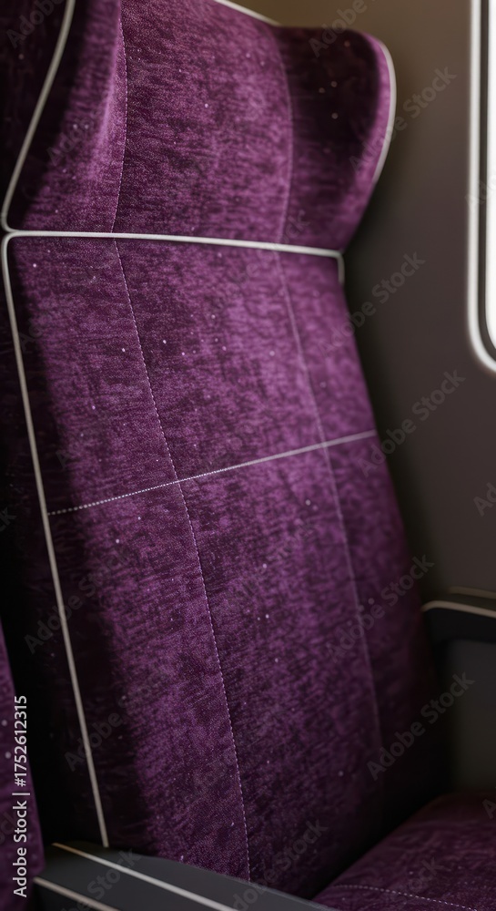 Obraz premium Plush purple upholstery on a comfortable seat with detailed stitching.