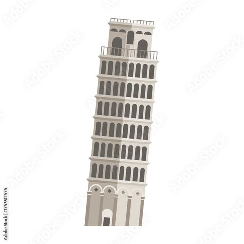 Leaning tower of pisa, cartoon vector art illustration, transparent background