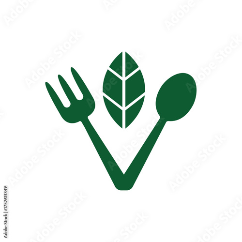 Healthy food concept logo vector illustration design. Fork, spoon, and leaf.