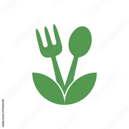 Simple healthy food concept logo vector illustration design. Growing fork and spoon plant with leaves. 