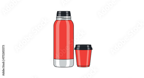 Durable red vacuum insulated water bottle and matching coffee cup for everyday use.