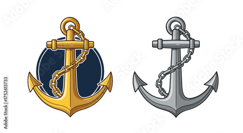 Two anchors one gold and one silver symbolizing maritime strength and stability.