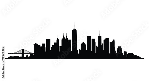 Iconic new york city skyline silhouette featuring freedom tower and brooklyn bridge a classic urban vista silhouette