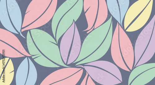 Pastel leaves pattern background with a soft and calming color palette, perfect for adding a touch of nature to your designs and creating a serene atmosphere