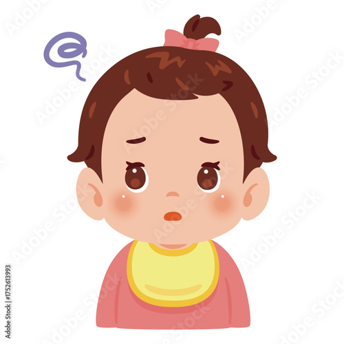 困る女の子の赤ちゃん　上半身イラスト／Confused or Troubled Baby Girl　upper body illustration
