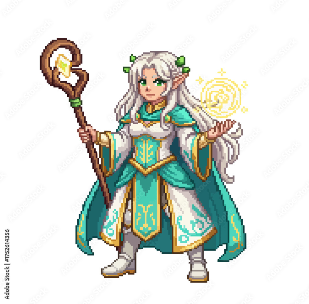 Fototapeta premium pixel art beautiful elf sorceress character game sprite illustration