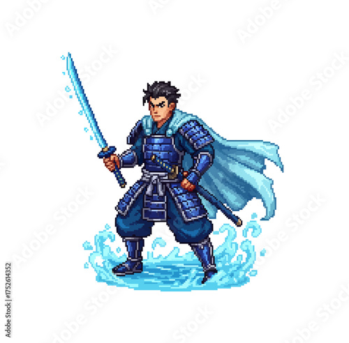 pixel art samurai warrior water magic character game sprite
