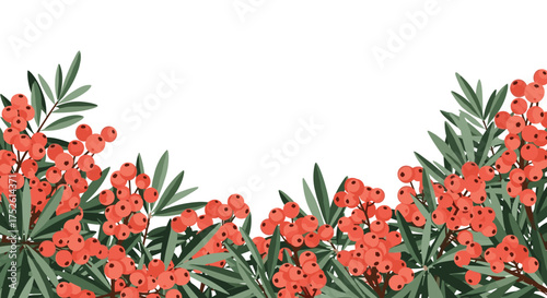 Beautiful illustration of vibrant orange berries and green leaves framing the image.