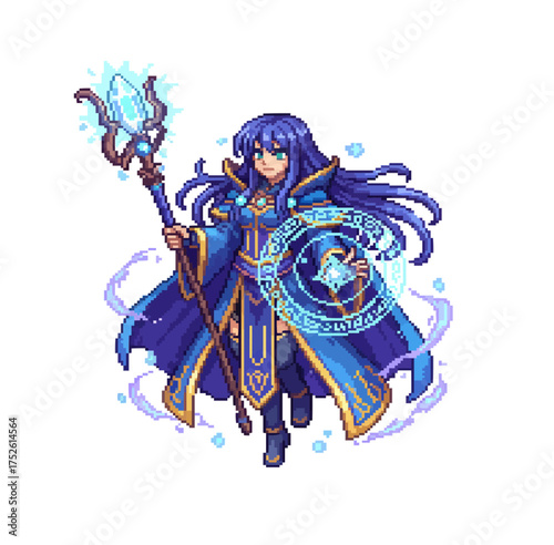 pixel art beautiful female mage character game sprite illustration