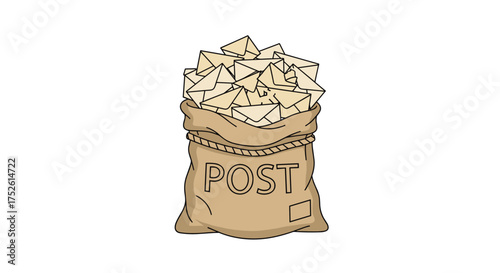A overflowing sack filled with many envelopes and letters with the word POST written on it.
