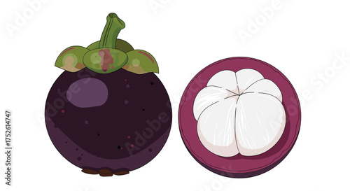 Deliciously sweet and juicy tropical fruit with a purple rind and white segments.