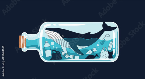 A Majestic Whale Navigates the Contained Ocean Within a Glass Bottle.