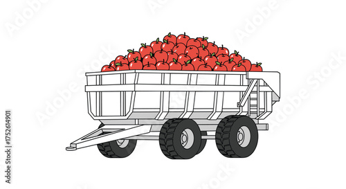 A large trailer is filled to the brim with ripe red apples ready for harvest and transport.