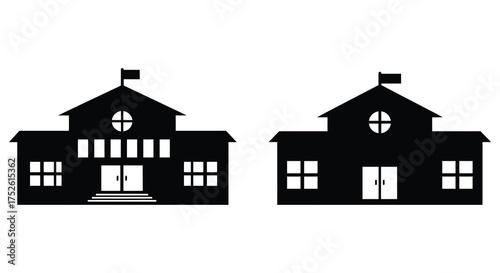 Silhouettes of two schools buildings side by side showing different architectural styles minimalist design silhouette