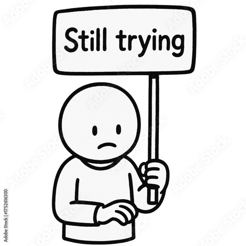 Sad cartoon character holding 
