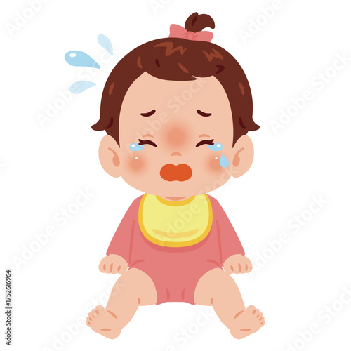 泣く女の子の赤ちゃん　全身イラスト／Crying Baby Girl　full body illustration