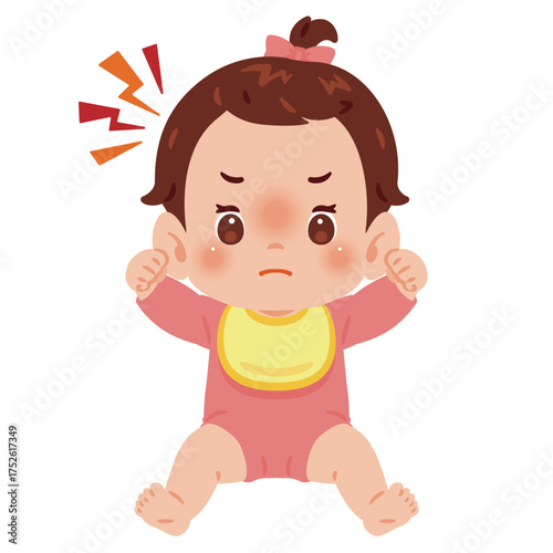 怒る女の子の赤ちゃん　全身イラスト／Angry Baby Girl　full body illustration