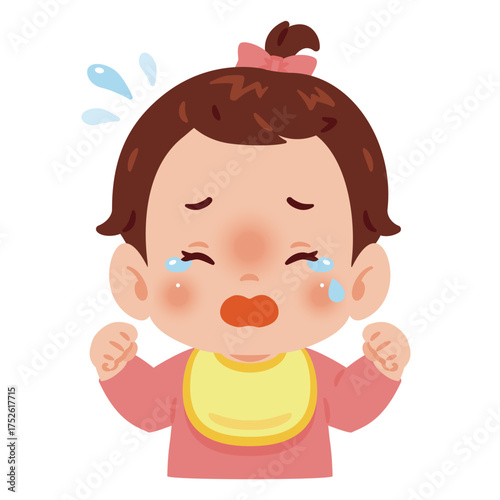 泣く女の子の赤ちゃん　上半身イラスト／Crying Baby Girl　upper body illustration