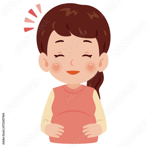 笑顔な妊婦さん　上半身イラスト／Smiling Pregnant Woman　upper body illustration