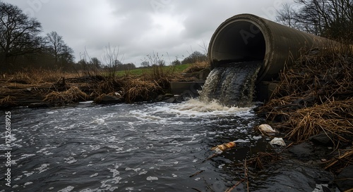 Polluted River with Industrial Effluent Discharge