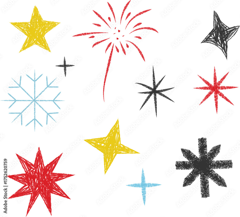 Obraz premium Hand drawn Christmas snowflakes, stars. Pencil drawing.