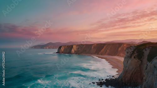 Coastal Serenity A Dramatic Sunset Over Rugged Cliffs and Azure Waters