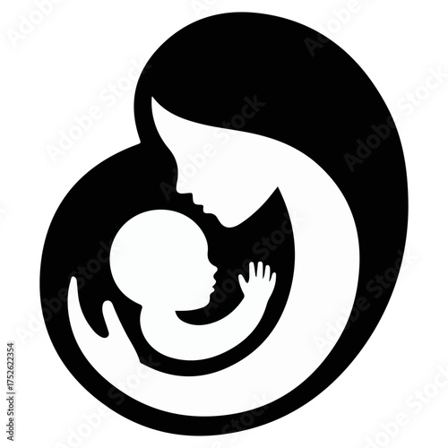 A mother cradles her baby in a tender embrace, a heartwarming silhouette in black and white