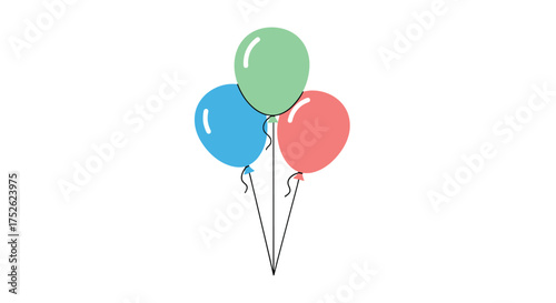 A joyful cluster of three colorful balloons floating gracefully upwards against a clean white background.