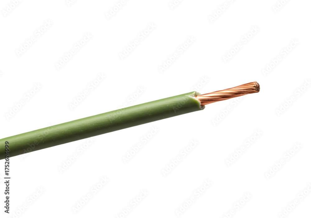Fototapeta premium Green Wire with Exposed Copper on transparent background