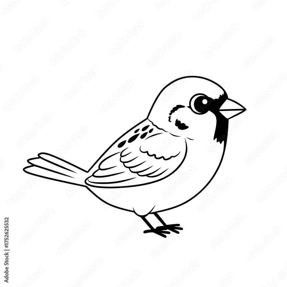 Fototapeta premium Black and white outline drawing of sparrow bird, suitable for coloring pages, logo design, or educational wildlife vector illustration