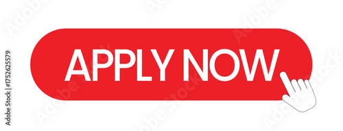 Apply Now Button Vector – Red Call-to-Action Design with Hand Cursor Icon for Web UI and Digital Marketing