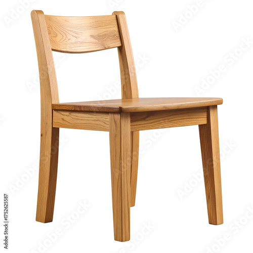 Solid wood chair with a natural grain stands against a black background.