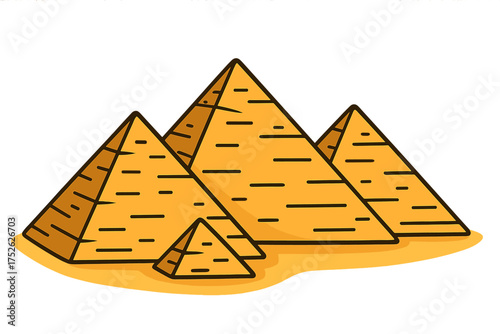 Pyramids of Giza Egypt cartoon icon. Ancient Egyptian pharaoh tomb landmark. African desert travel symbol. Historical architecture vector illustration isolated on white.