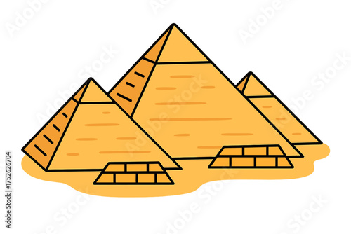 Pyramids of Giza, Egypt vector icon. Ancient Egyptian landmark in desert landscape. Cartoon illustration. Travel to Egypt concept. Cairo sightseeing and tourism symbol.