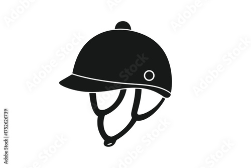 Equestrian sport helmet icon for horse riding safety. Jockey headgear symbol for competition, derby or race. Black vector silhouette illustration isolated on white background.