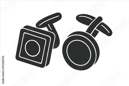 Cufflinks glyph icon. Men's fashion accessory for formal wear. Elegant round and square cuff links silhouette for business shirt. Gentleman's classic style vector illustration.