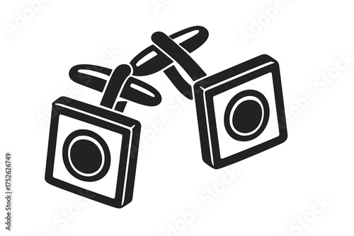 Cufflinks icon vector monochrome. Men's fashion accessory symbol. Formal wear cuff link sign. Elegant sleeve fasteners for shirt. Business attire, wedding, groom style element.