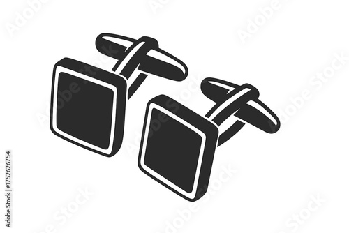 Men's cufflinks icon in monochrome style. Elegant formal wear accessory for business suit shirt. Classic luxury male jewelry symbol for groom, wedding or gentleman's gift.